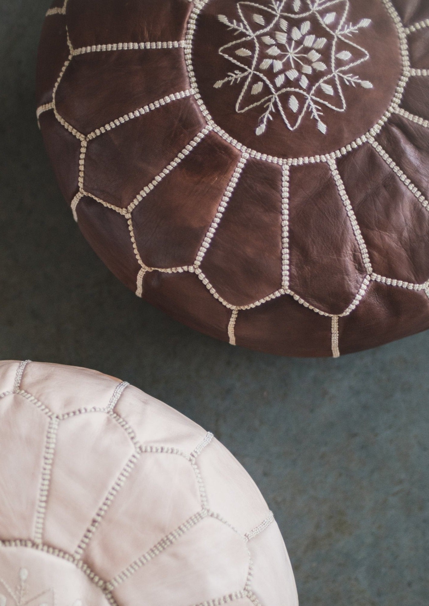 Mocha Leather Pouf - Modern Myth Decor